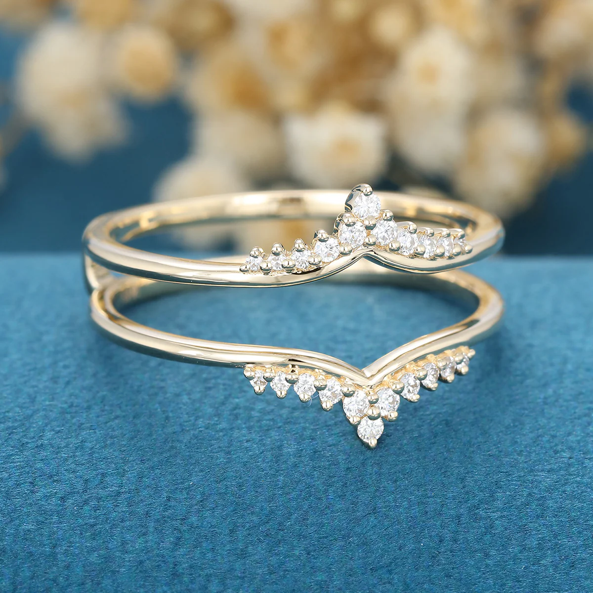 Double Diamond | Moissanite Curved Wedding Band Ring - Image 3