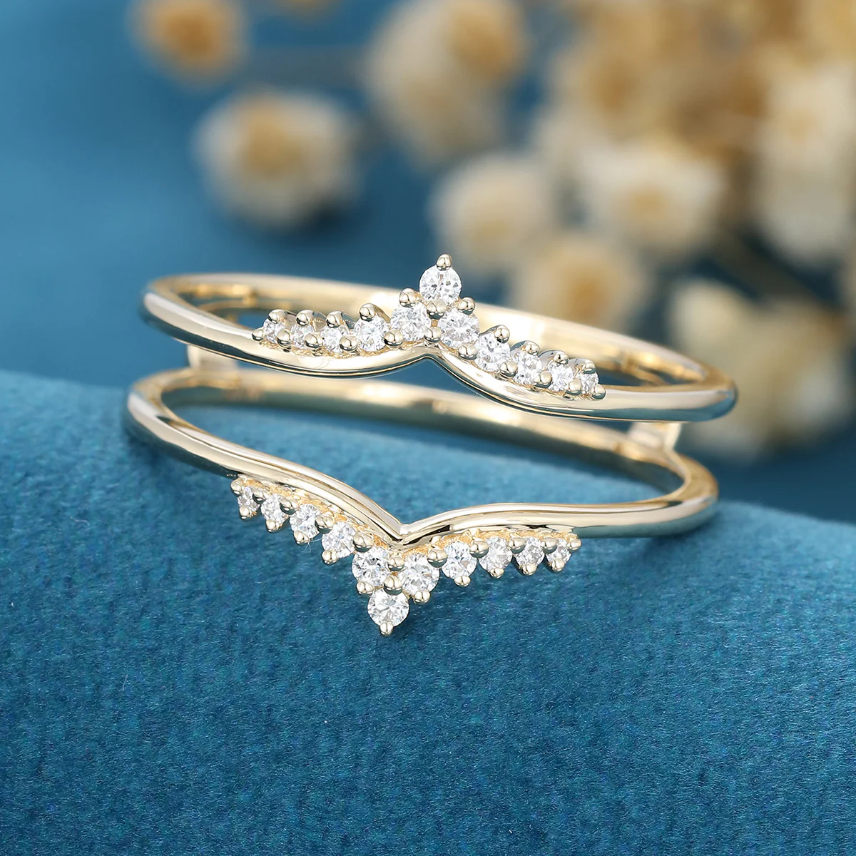 Double Diamond | Moissanite Curved Wedding Band Ring - Image 4