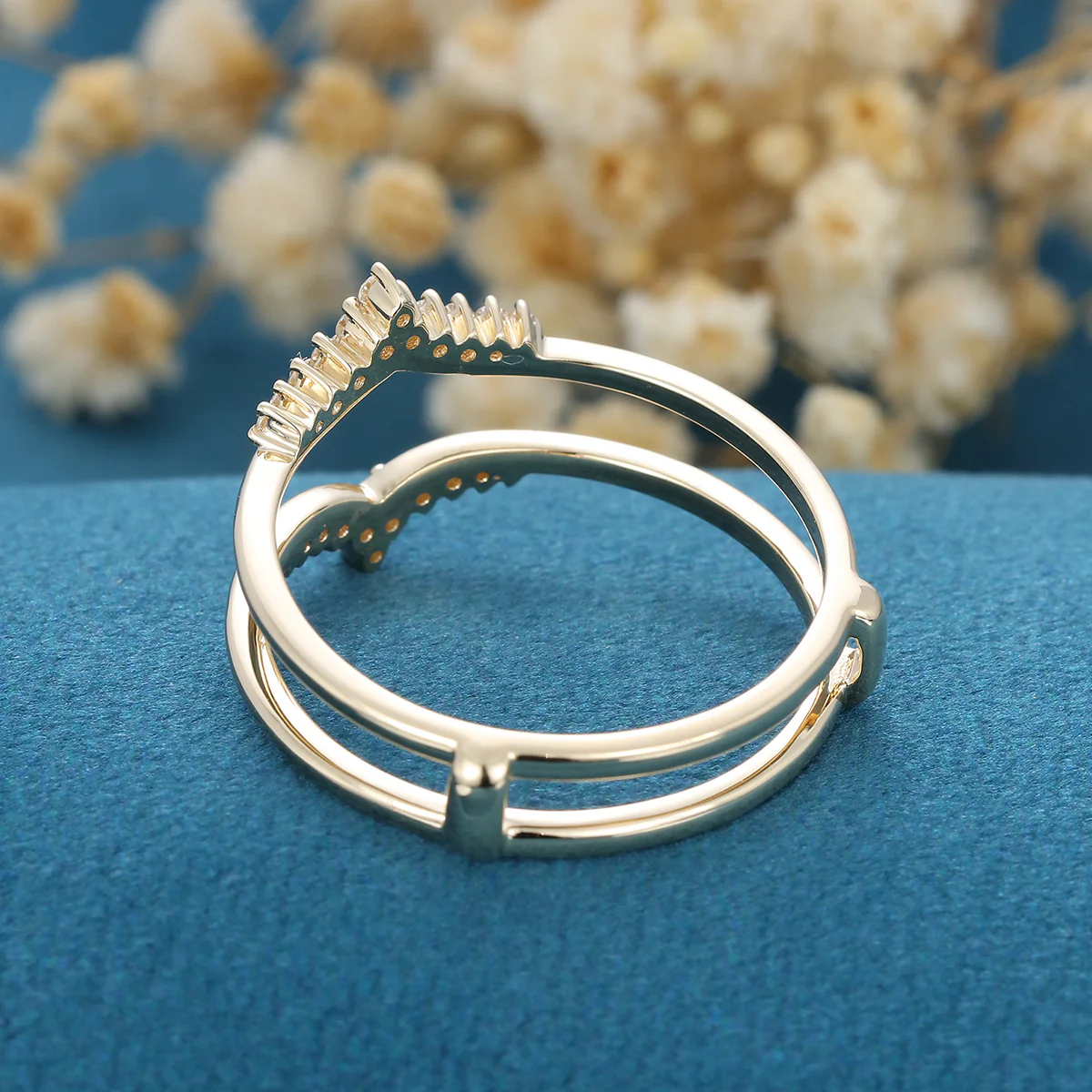 Double Diamond | Moissanite Curved Wedding Band Ring - Image 5