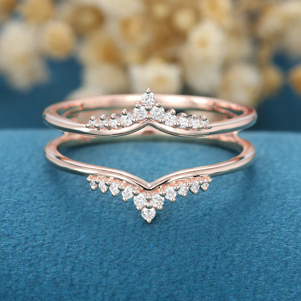Double Diamond | Moissanite Curved Wedding Band Ring - Image 7