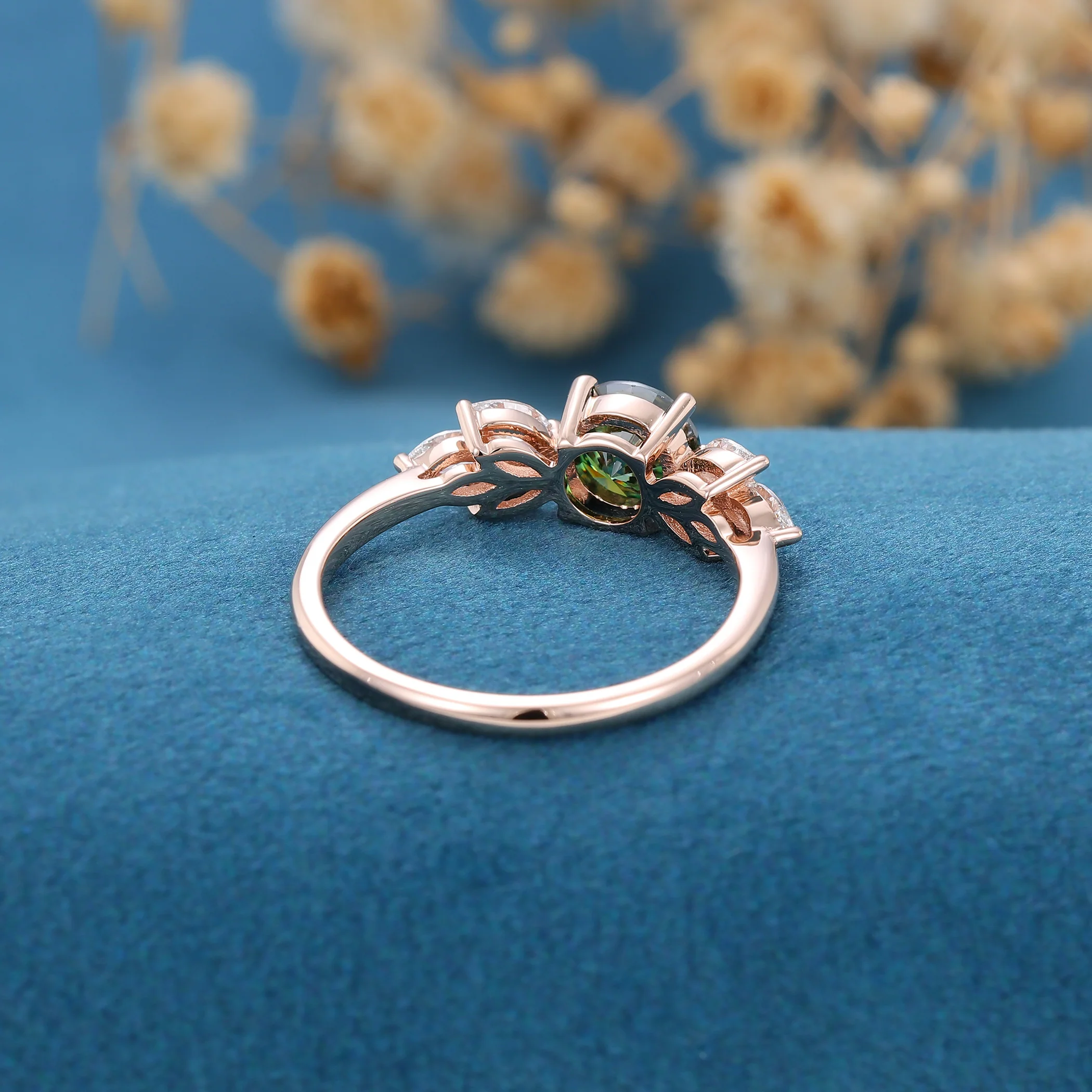 6mm Round Green Moissanite Cluster Engagement ring - Image 4