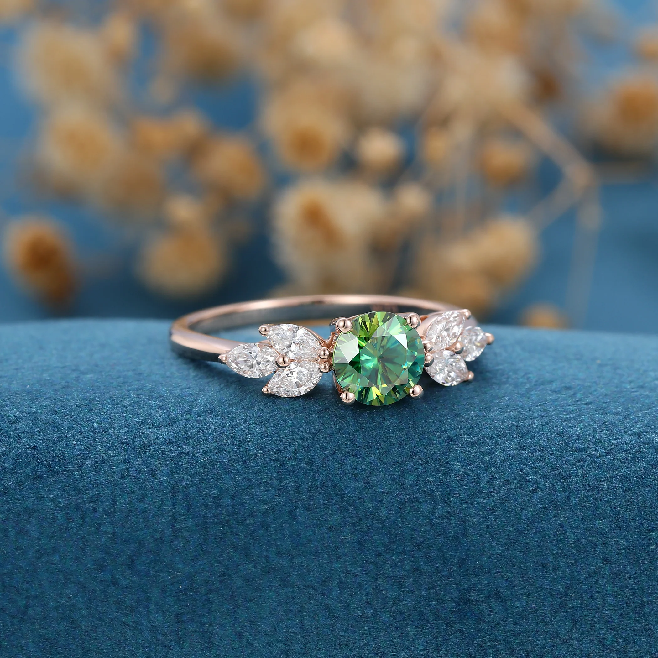 6mm Round Green Moissanite Cluster Engagement ring - Image 5