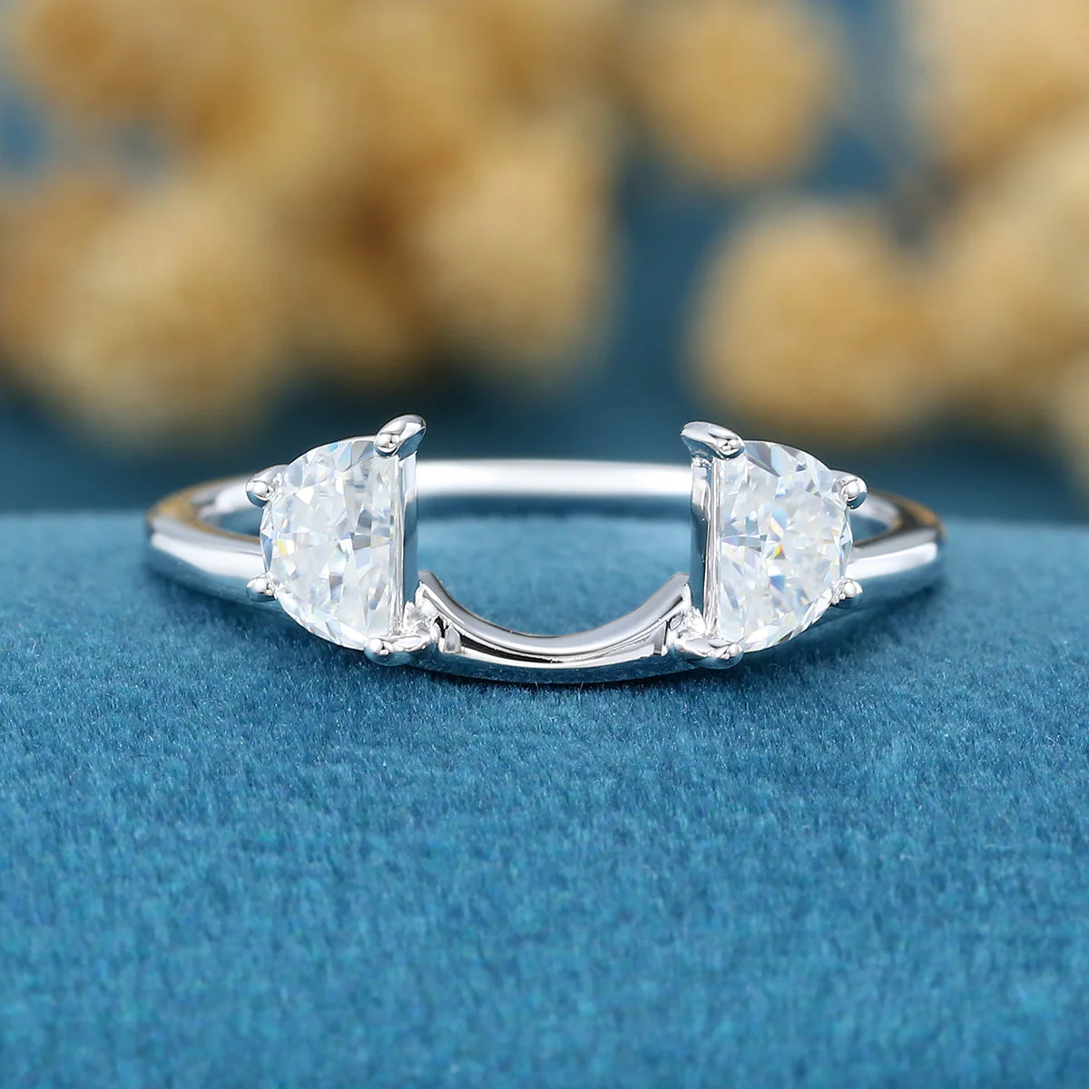 Unique Half-moon cut Moissanite | Diamonds Open wedding band - Image 3