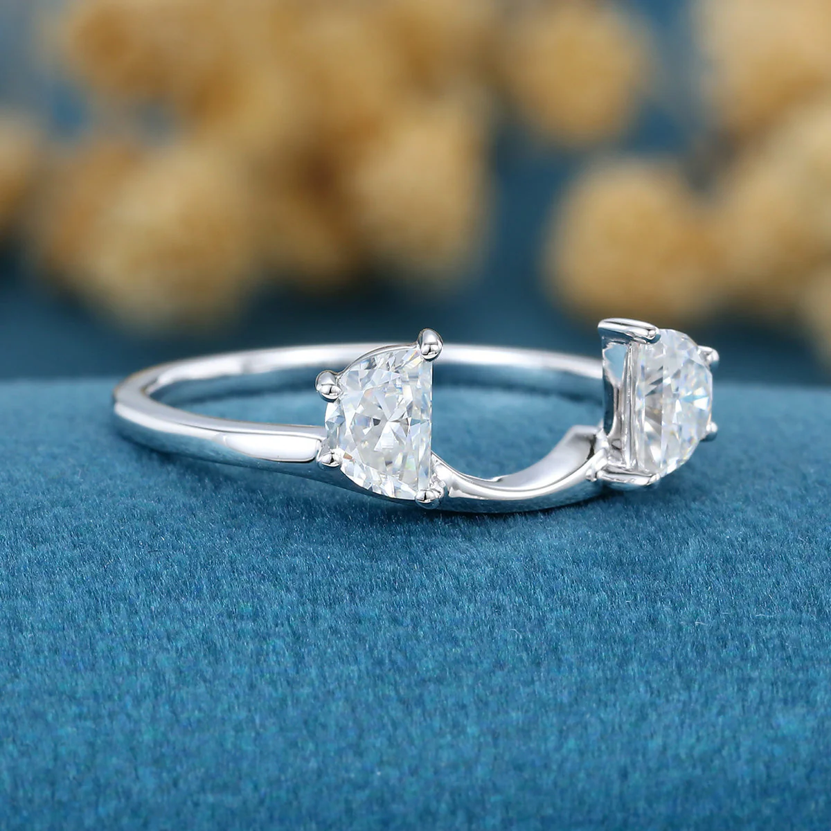 Unique Half-moon cut Moissanite | Diamonds Open wedding band - Image 4