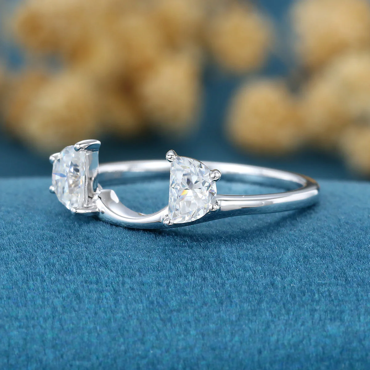 Unique Half-moon cut Moissanite | Diamonds Open wedding band - Image 5