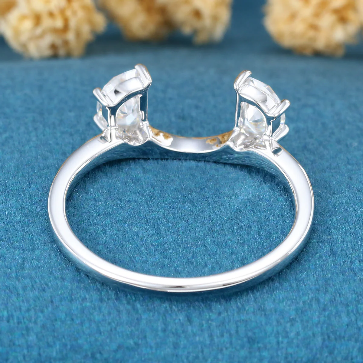 Unique Half-moon cut Moissanite | Diamonds Open wedding band - Image 6