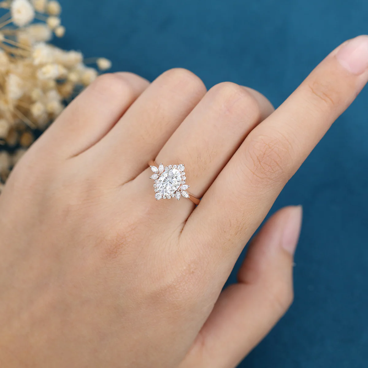1.5Carat Oval cut Moissanite Halo Engagement Ring - Image 2
