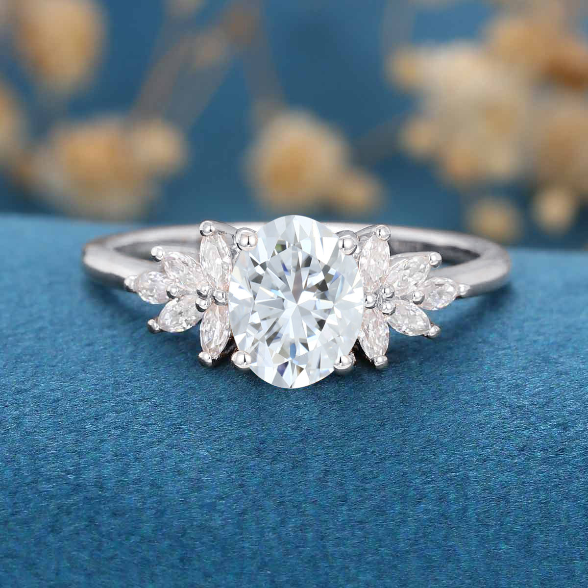 1.5 Carat Vintage Oval cut Moissanite Cluster Engagement Ring for Women - Image 11