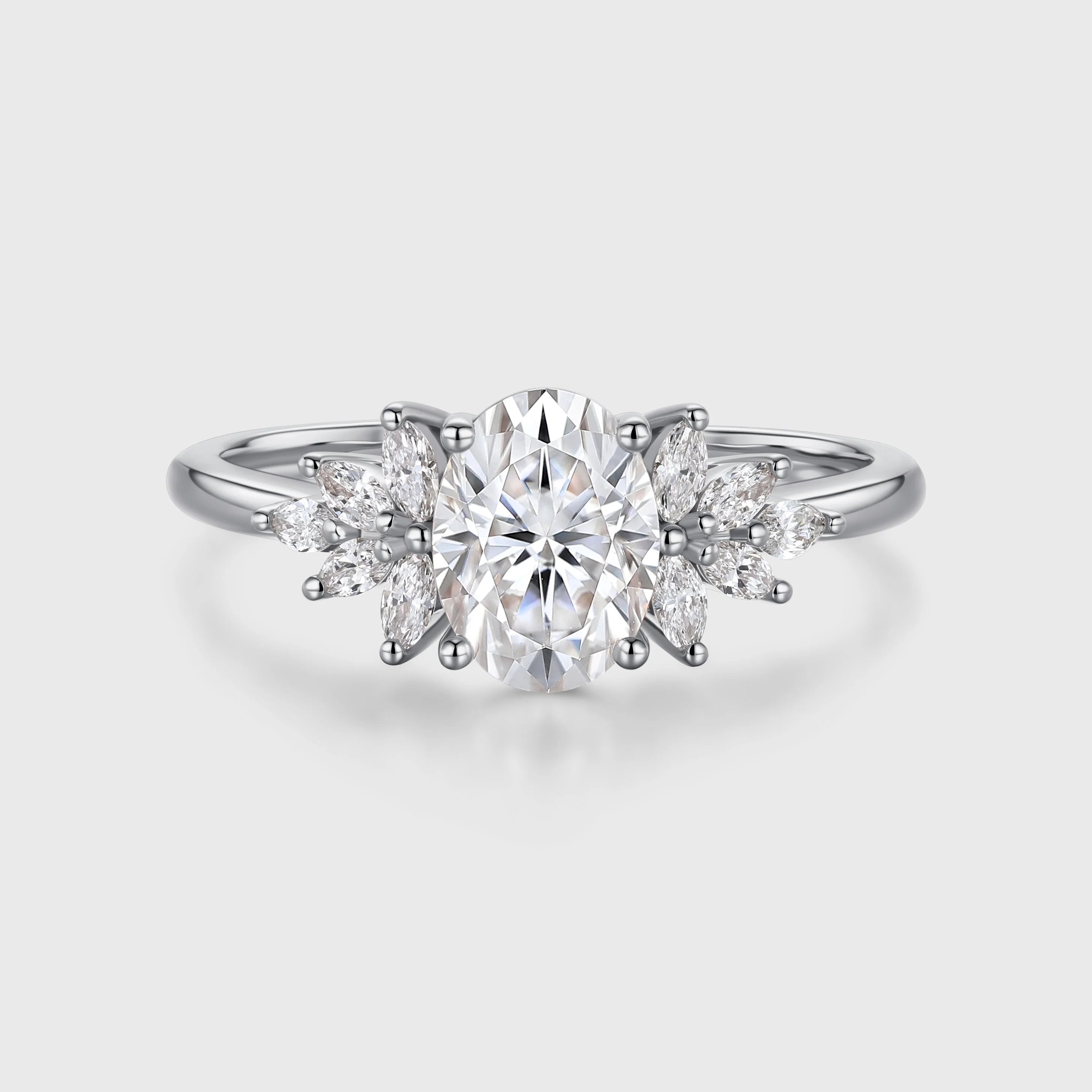 1.5 Carat Vintage Oval cut Moissanite Cluster Engagement Ring for Women - Image 4