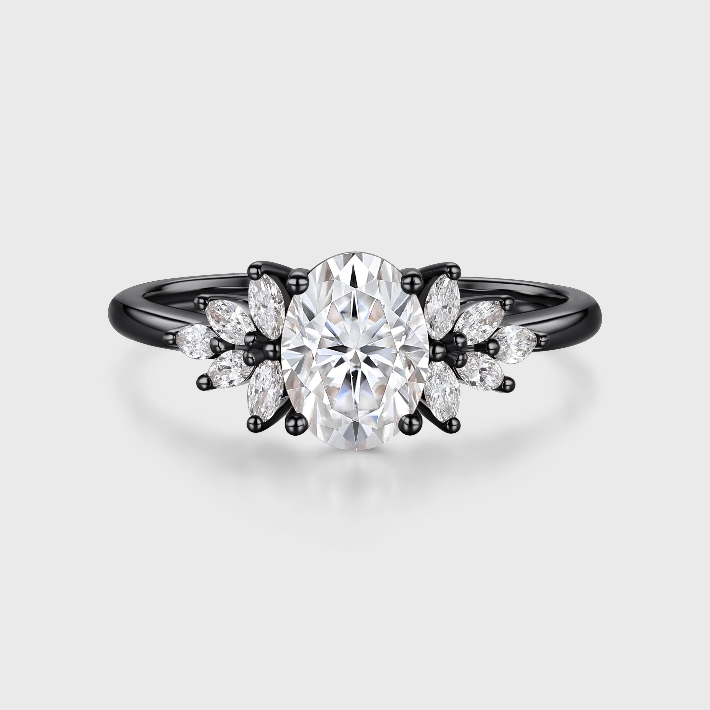 1.5 Carat Vintage Oval cut Moissanite Cluster Engagement Ring for Women - Image 5