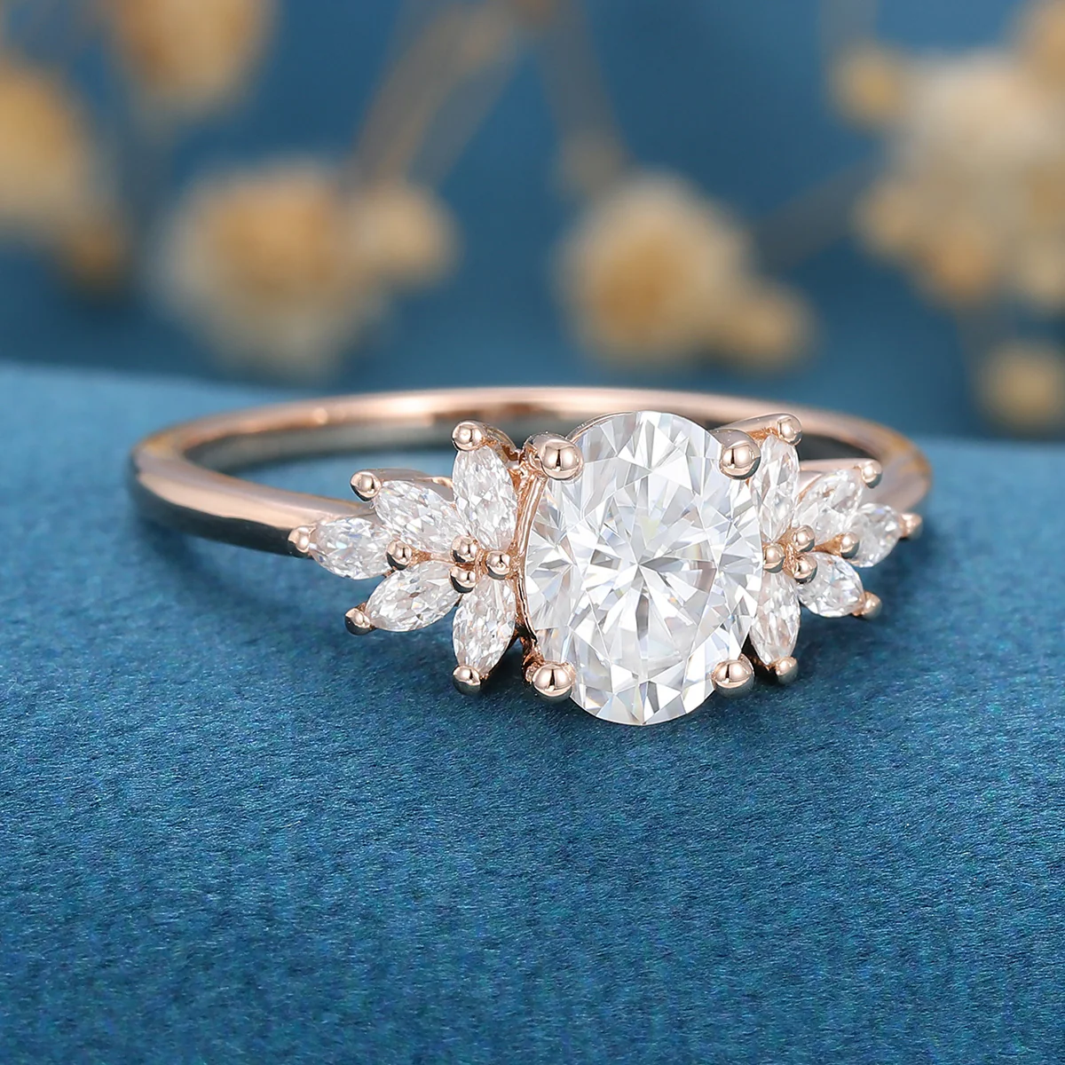 1.5 Carat Vintage Oval cut Moissanite Cluster Engagement Ring for Women - Image 6