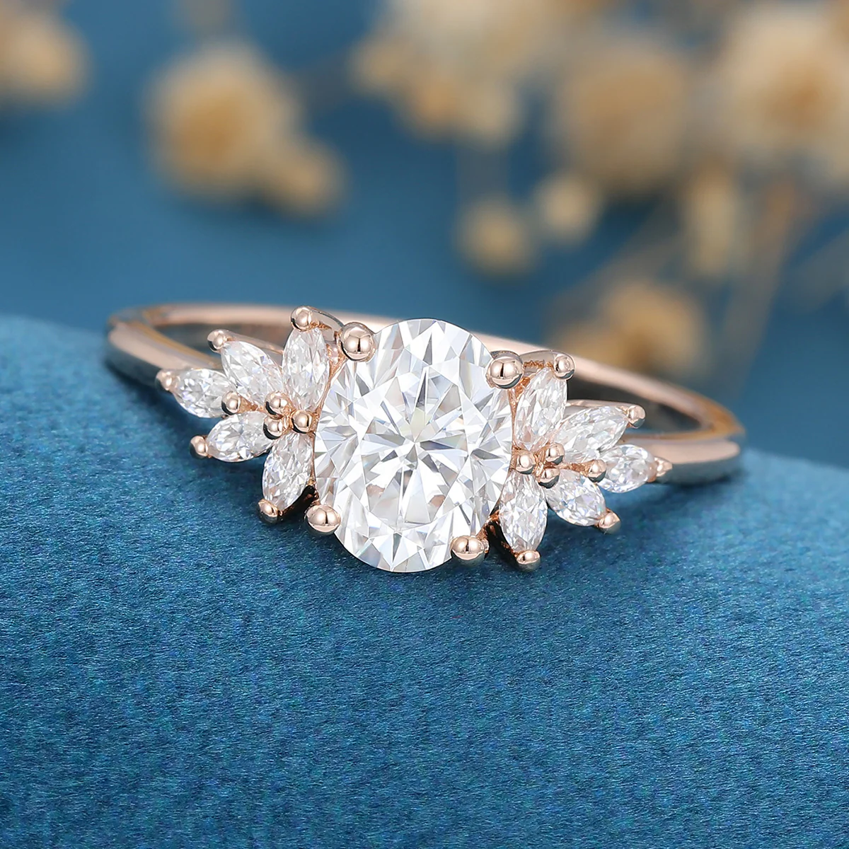 1.5 Carat Vintage Oval cut Moissanite Cluster Engagement Ring for Women - Image 8