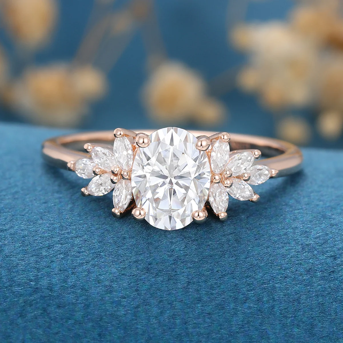 1.5 Carat Vintage Oval cut Moissanite Cluster Engagement Ring for Women - Image 9