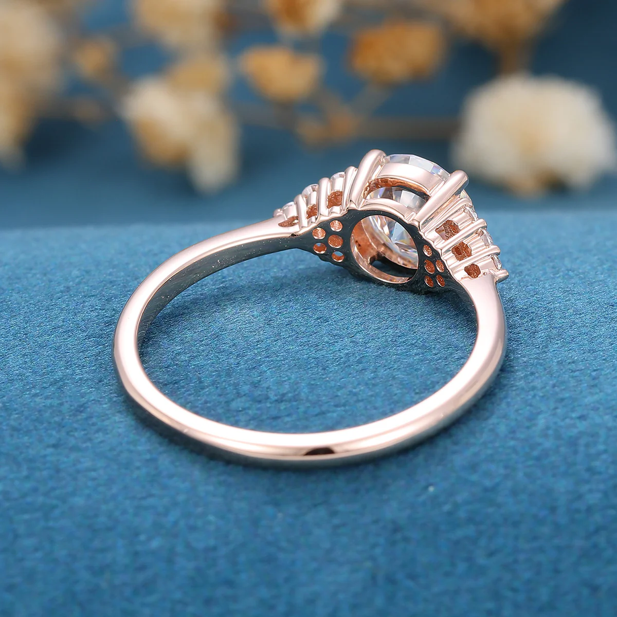 Round cut Moissanite  Cluster Engagement Ring - Image 5