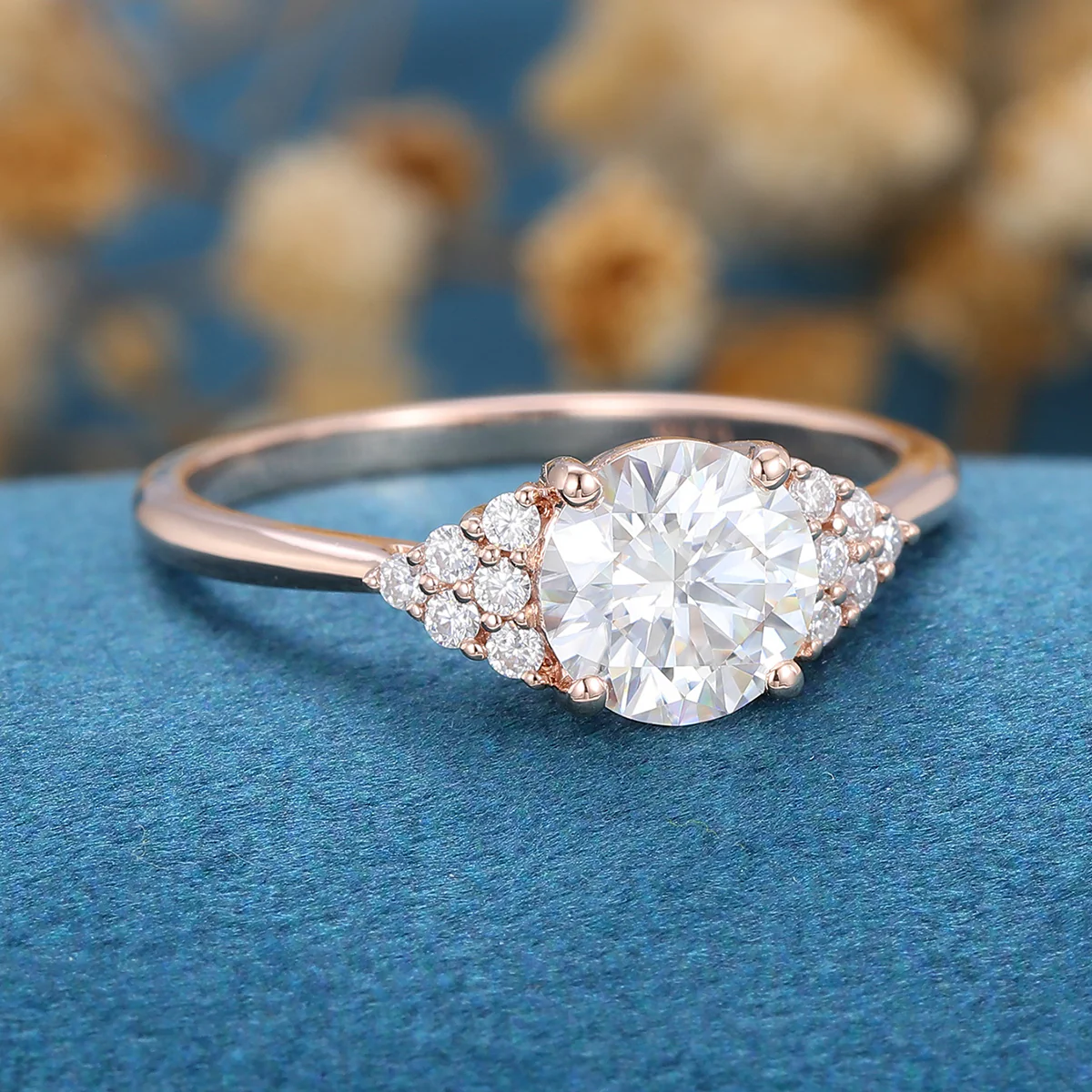 Round cut Moissanite  Cluster Engagement Ring - Image 6