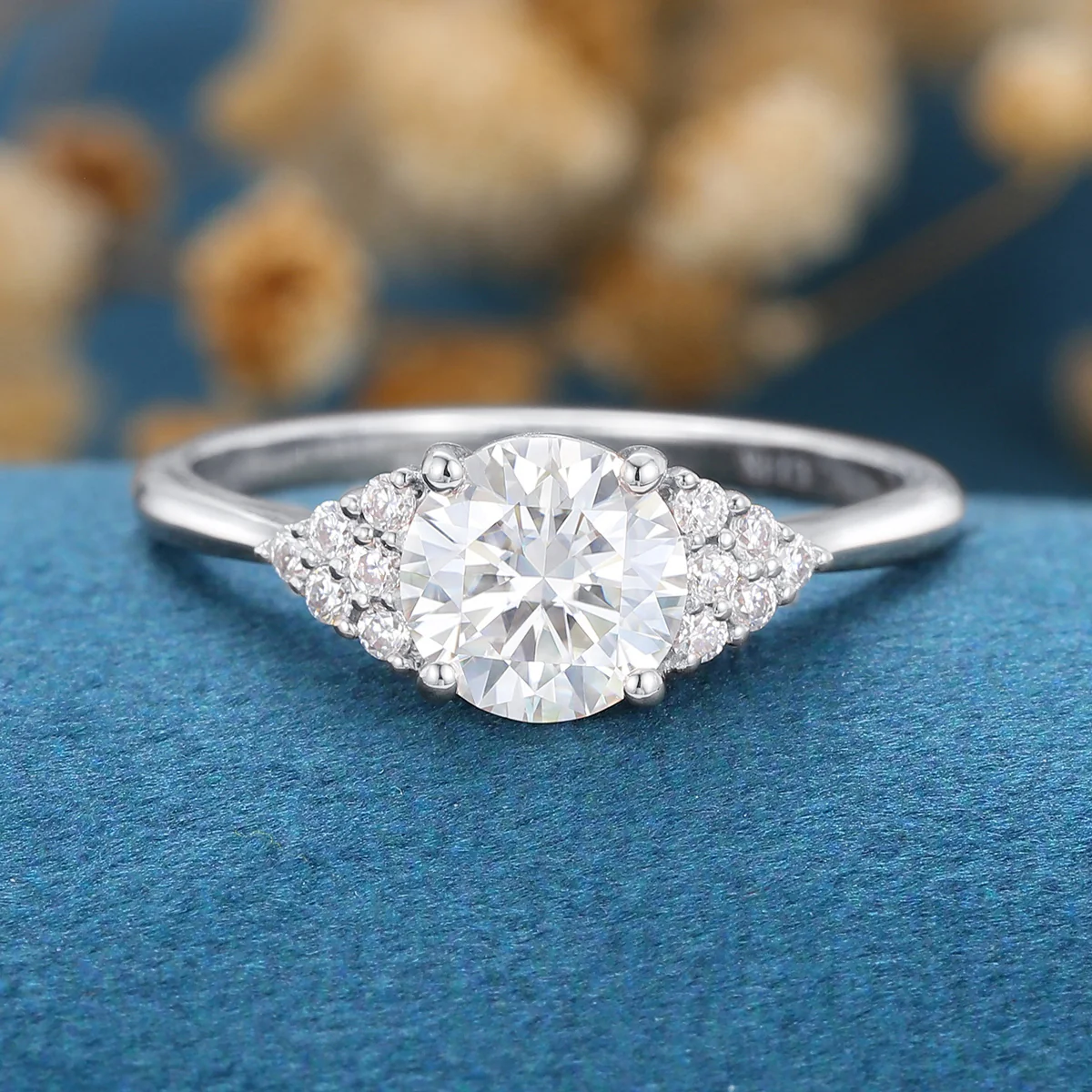 Round cut Moissanite  Cluster Engagement Ring - Image 8