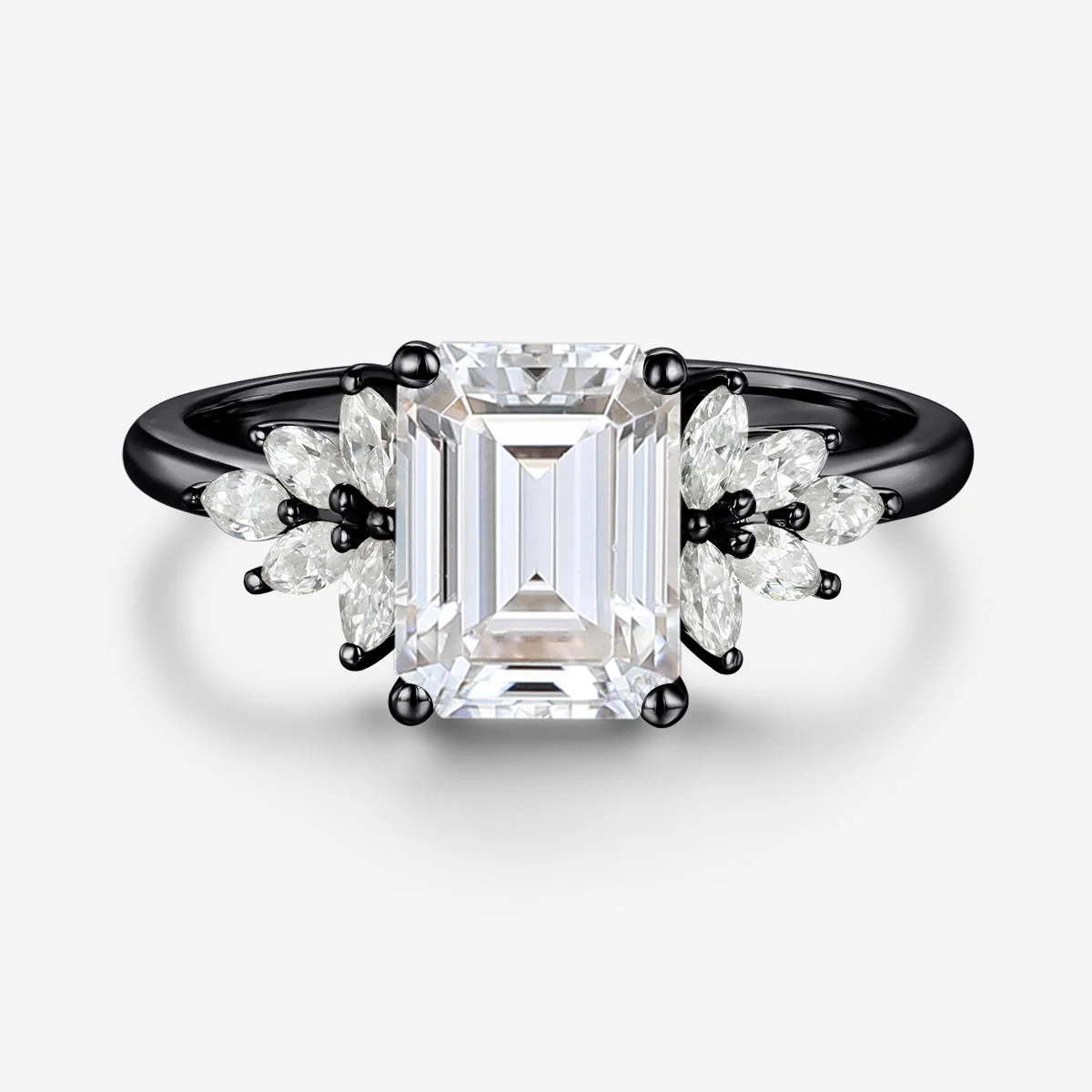 1.75 Carat Emerald cut Moissanite Cluster Engagement ring for Women - Image 5