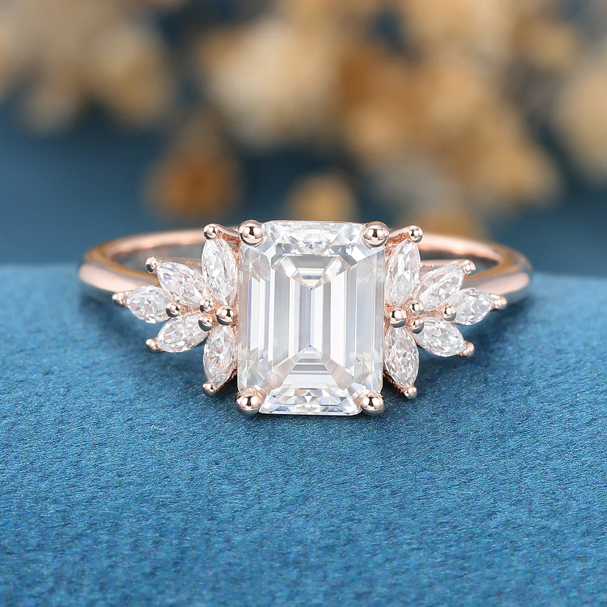 1.75 Carat Emerald cut Moissanite Cluster Engagement ring for Women - Image 6