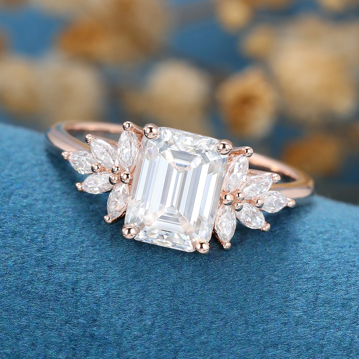 1.75 Carat Emerald cut Moissanite Cluster Engagement ring for Women - Image 7