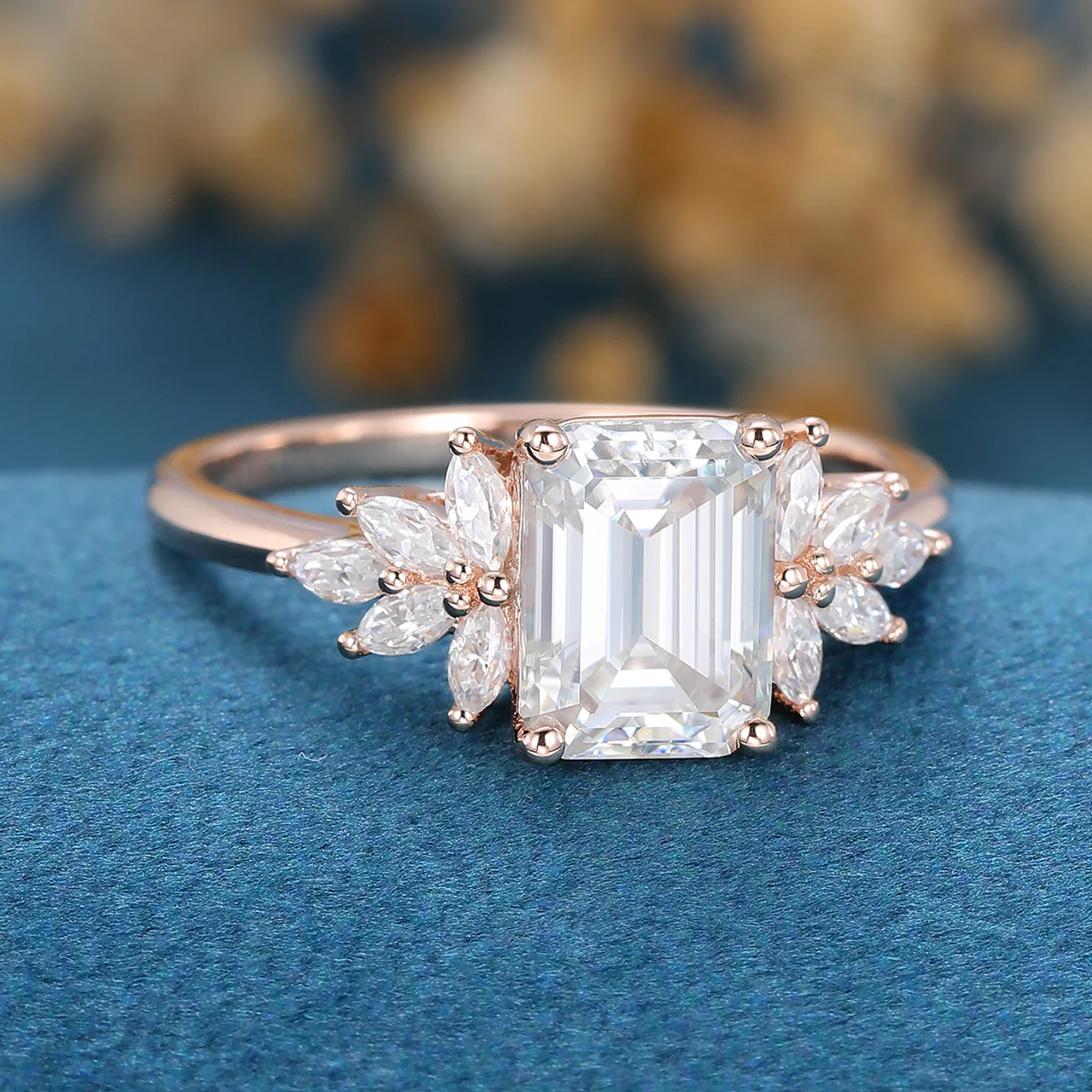 1.75 Carat Emerald cut Moissanite Cluster Engagement ring for Women - Image 8