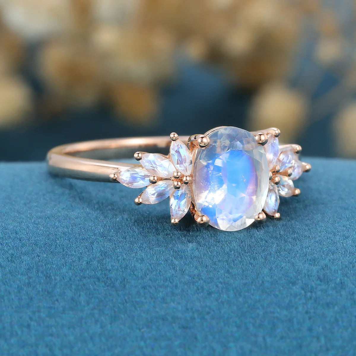 Oval cut moonstone cluster Engagement ring - Image 4