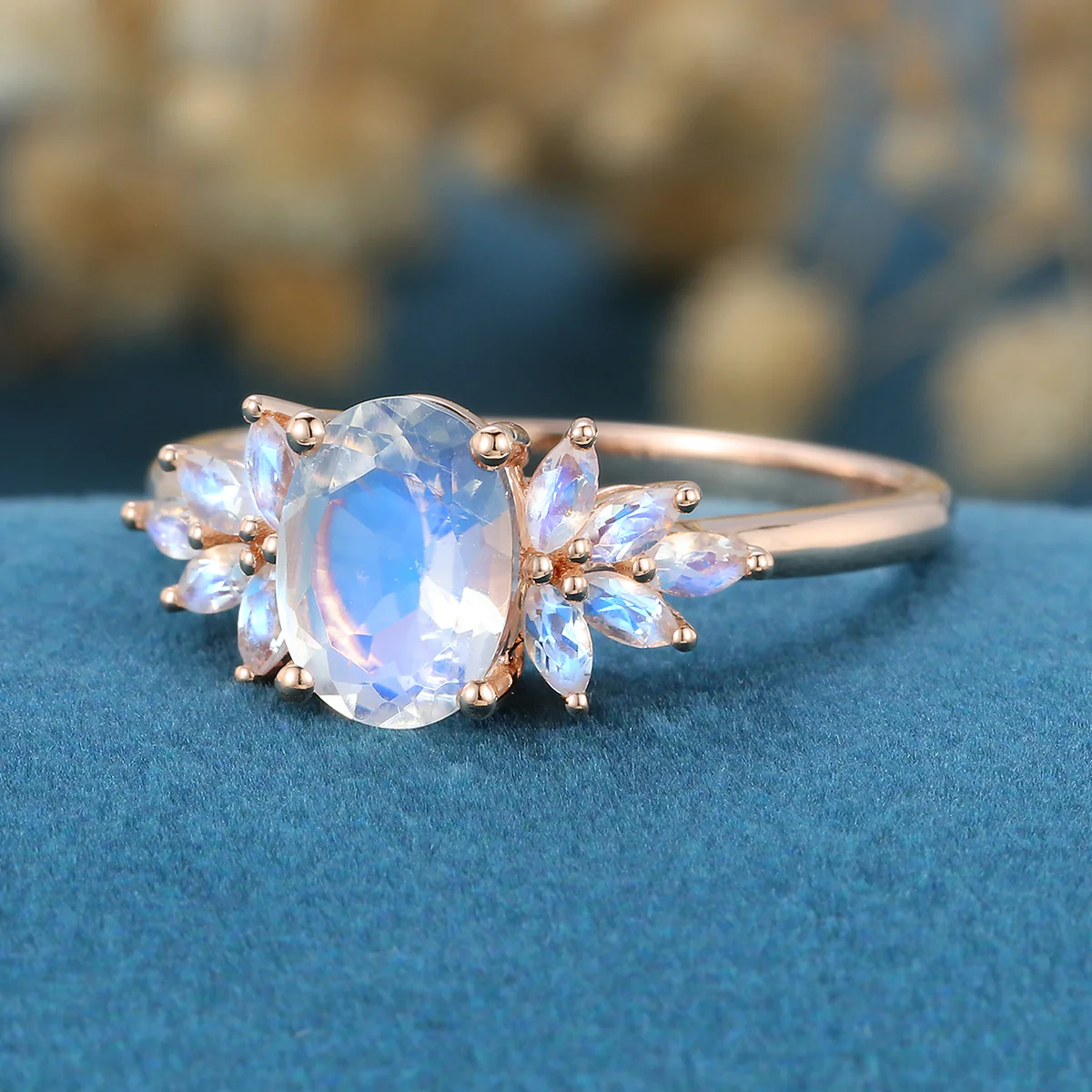 Oval cut moonstone cluster Engagement ring - Image 5