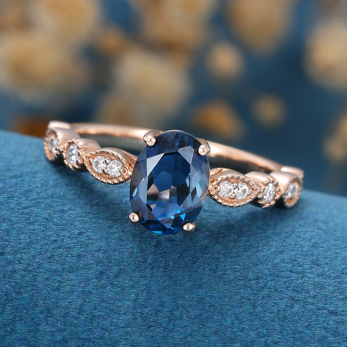 1.6Carat Oval cut London Blue Topaz Engagement ring - Image 5