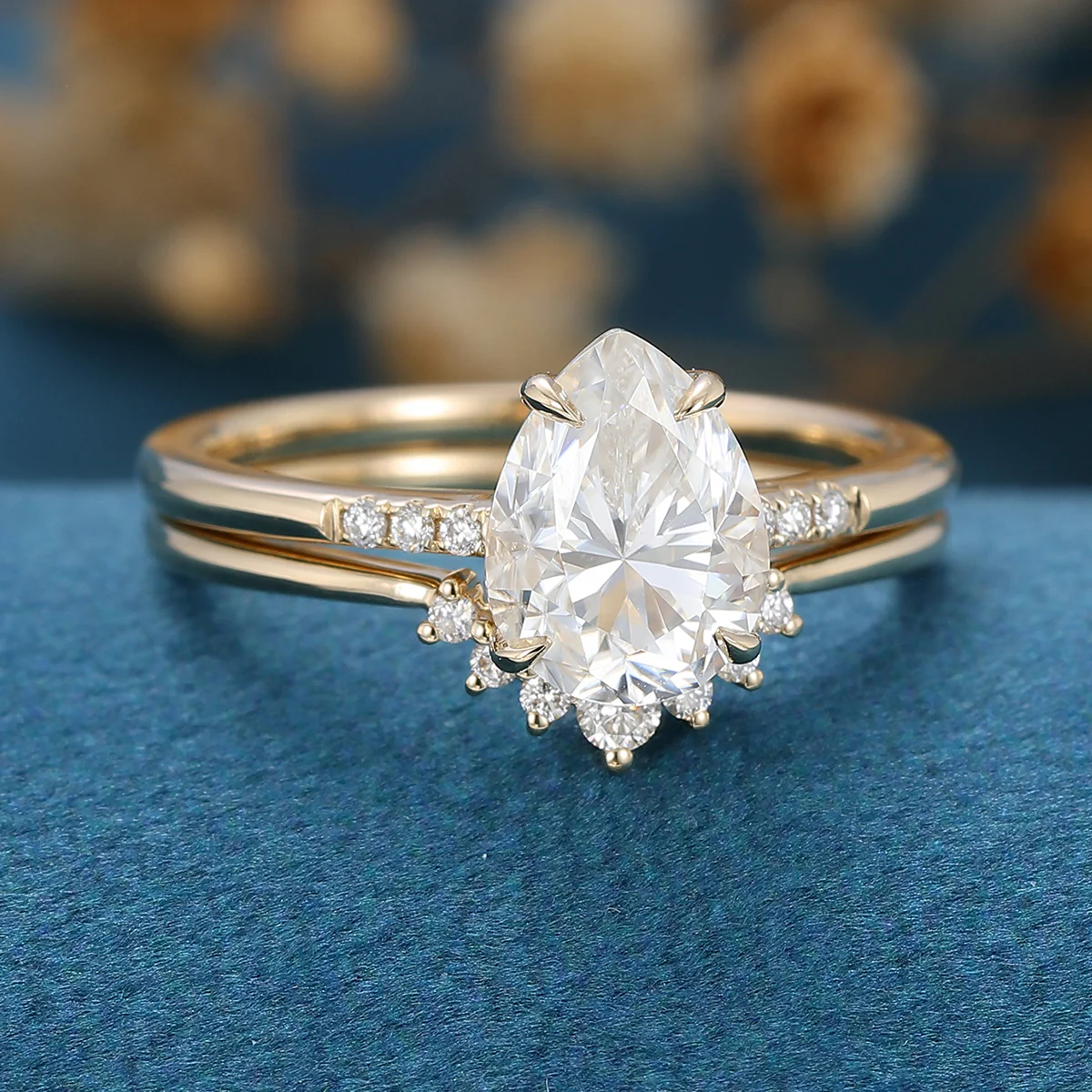 Pear Cut Moissanite Engagement ring Bridal Set - Image 4