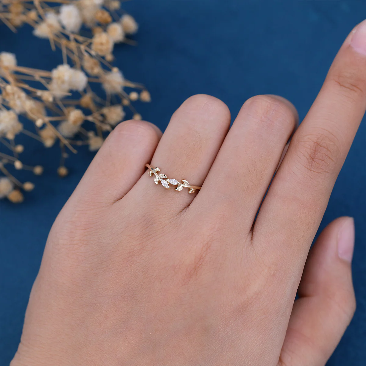 Marquise cut Moissanite | diamond leaf Curved Wedding Band Ring - Image 2