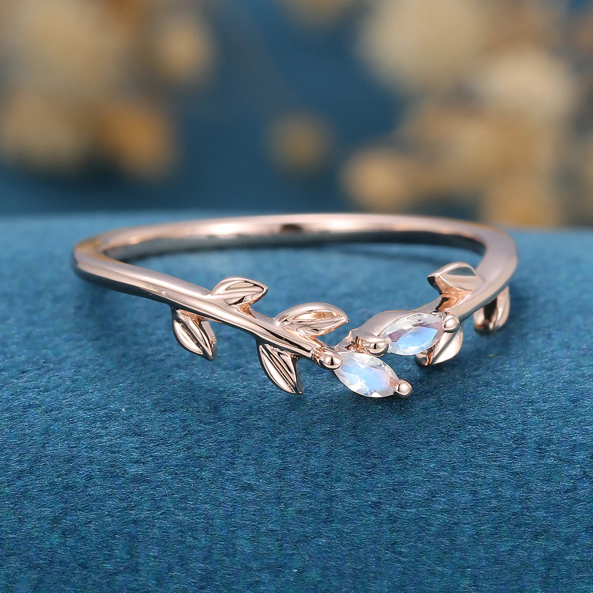 Marquise Moonstone leaf Curved Wedding Band Ring - Image 5