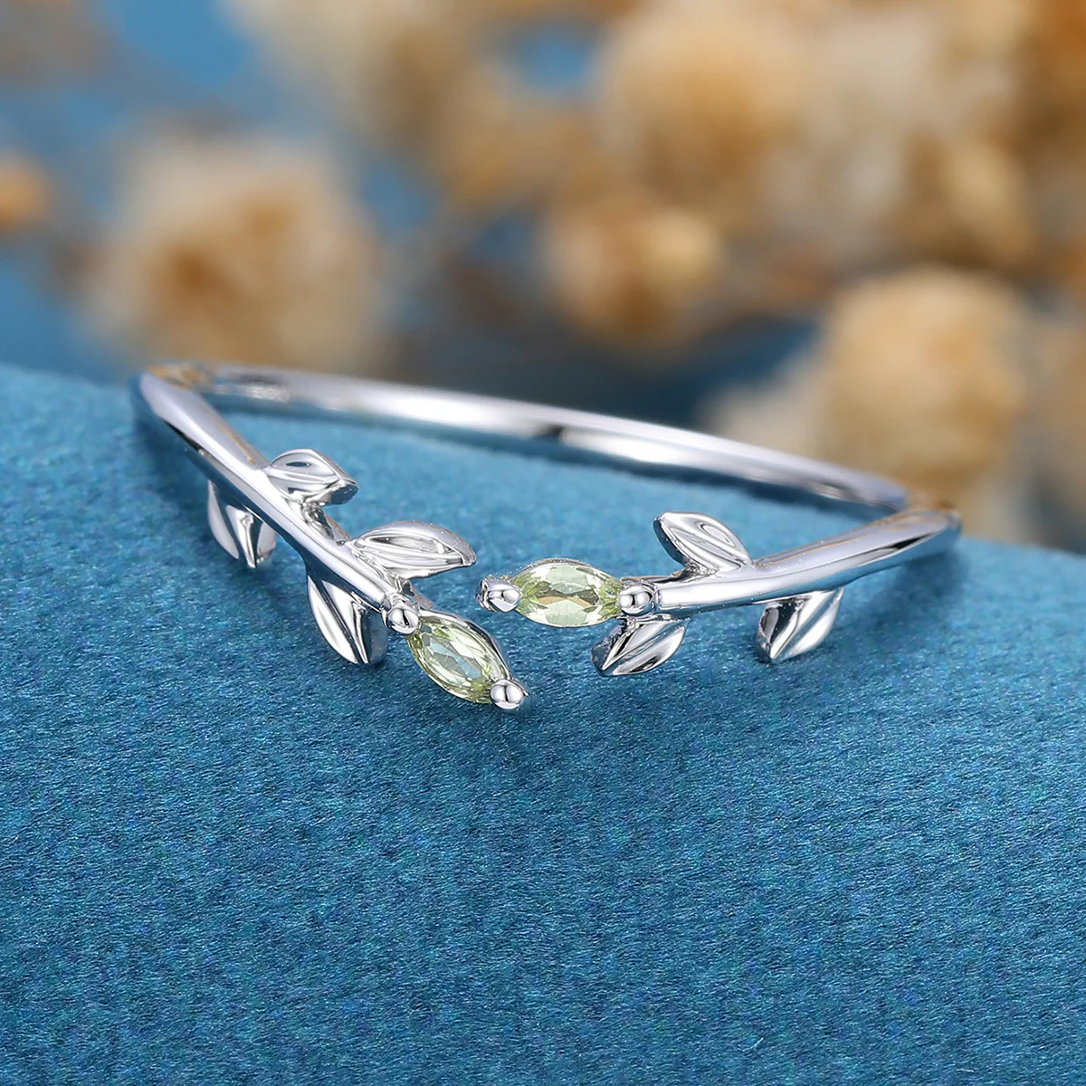 Marquise Cut Olivine leaf Curved Wedding Band Ring - Image 4