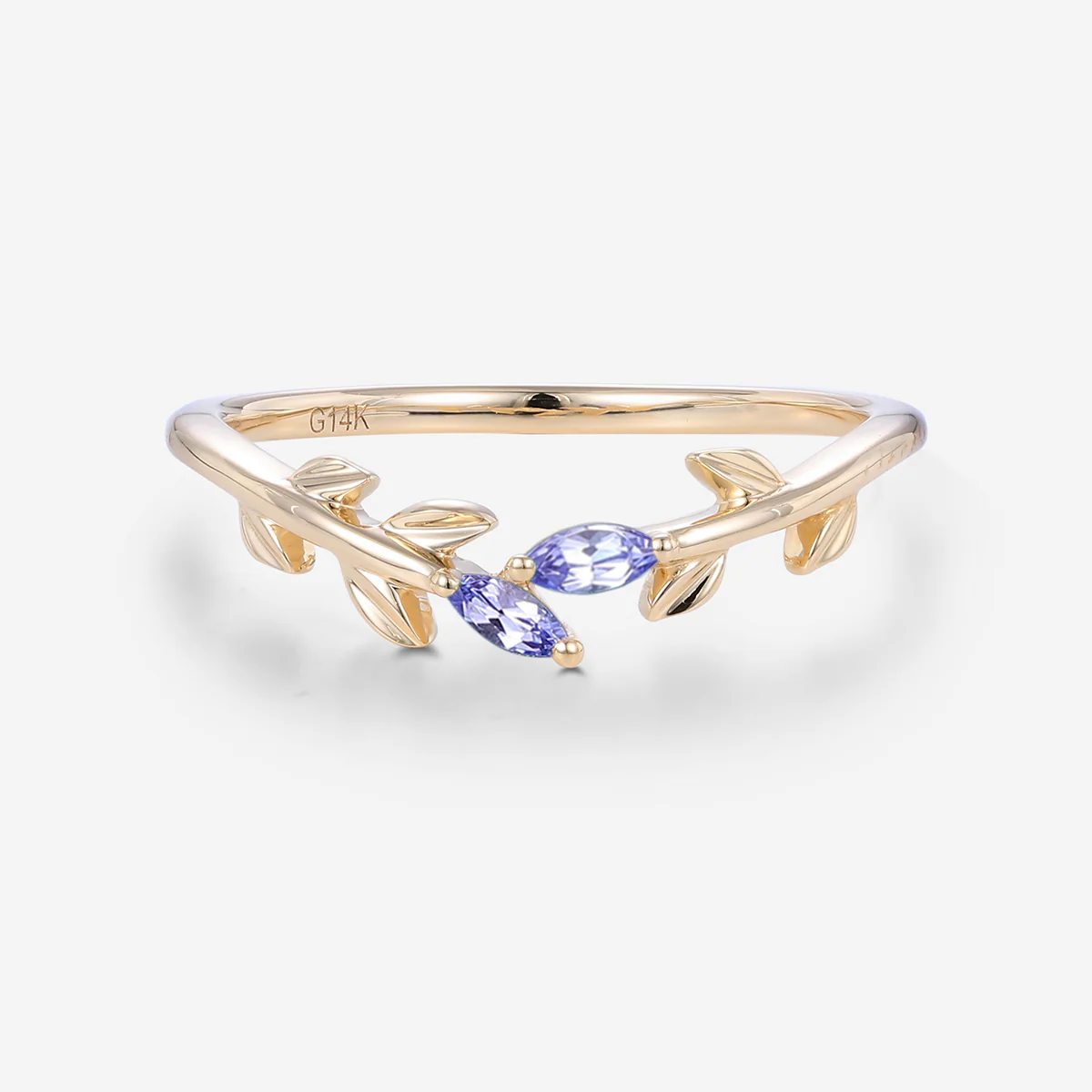 Marquise Tanzanite leaf Curved Wedding Band Ring