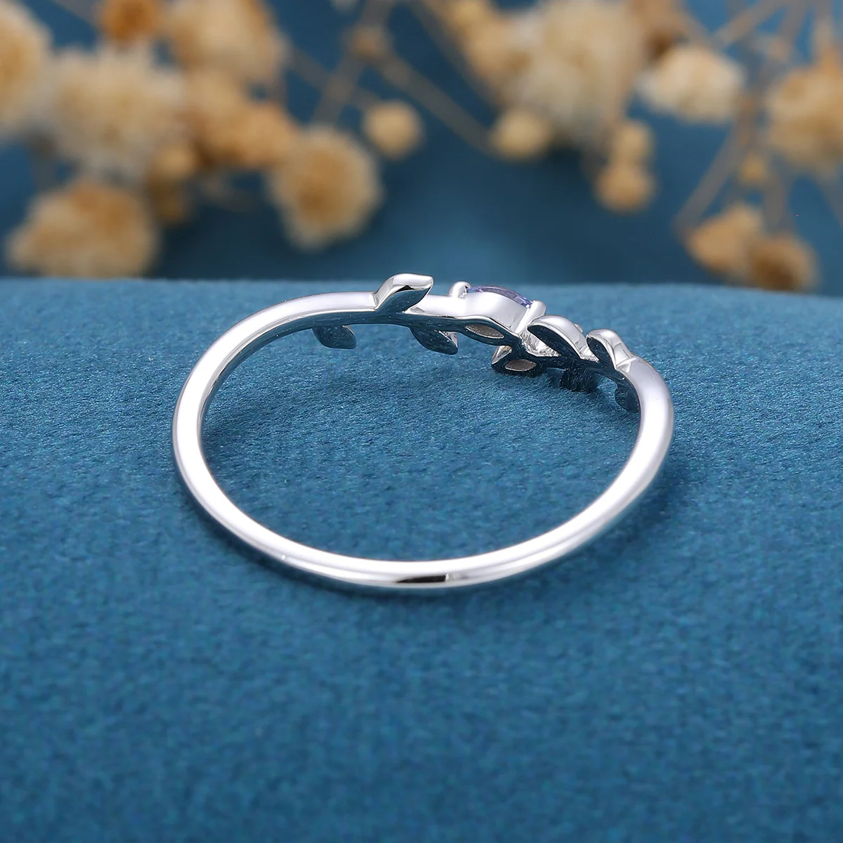 Marquise Tanzanite leaf Curved Wedding Band Ring - Image 6