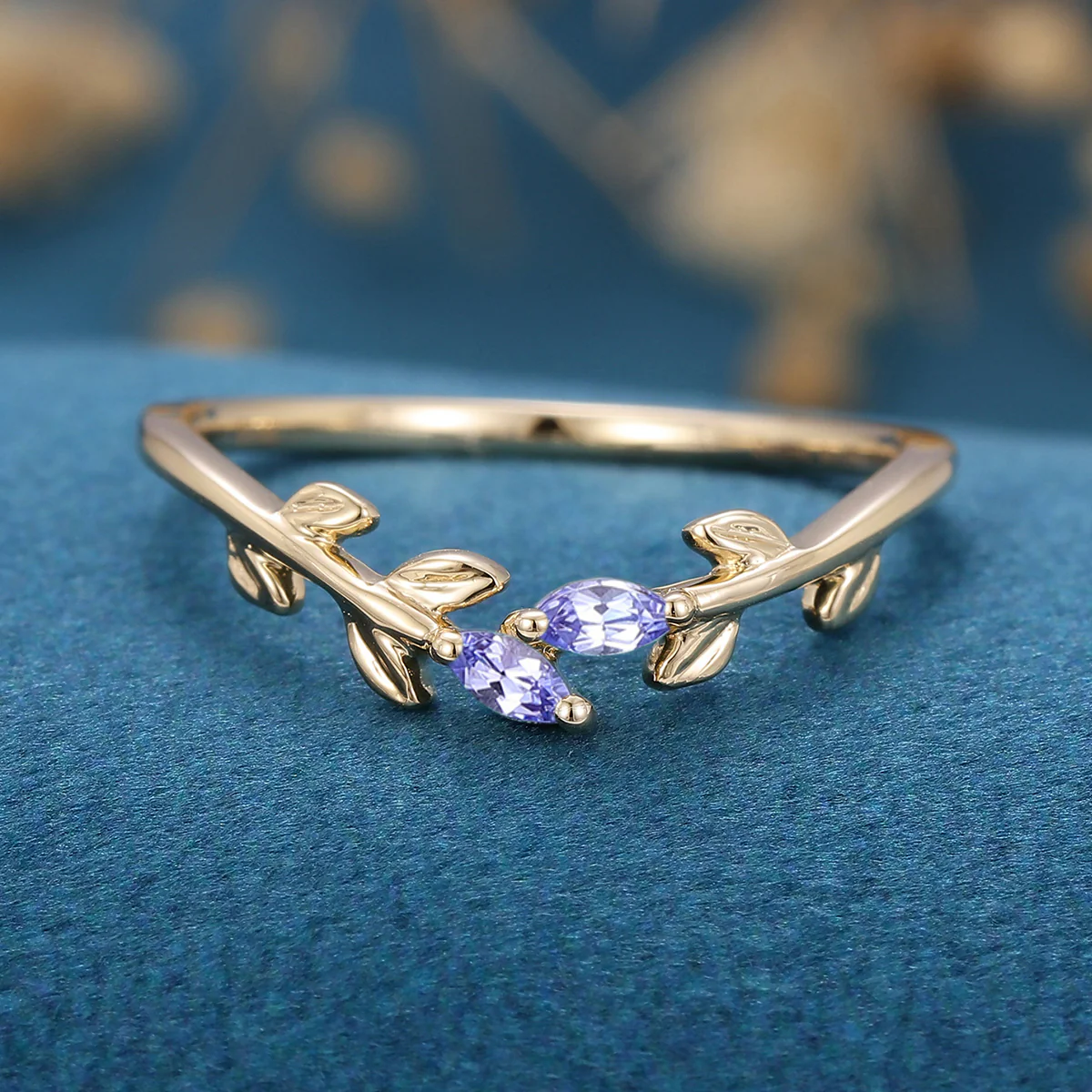 Marquise Tanzanite leaf Curved Wedding Band Ring - Image 8