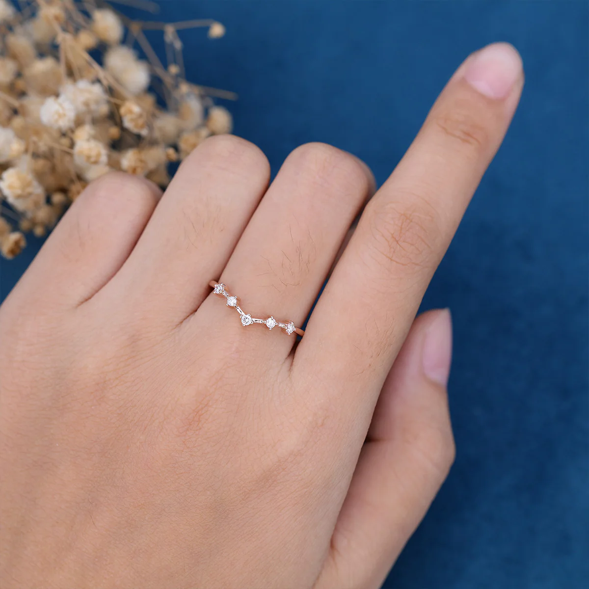 Diamond Curved Wedding Band Ring Matching Engagement ring - Image 2