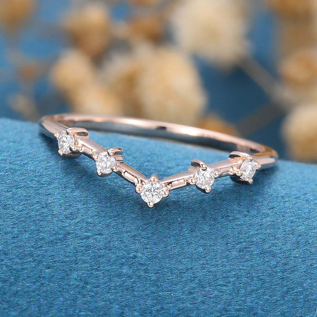 Diamond Curved Wedding Band Ring Matching Engagement ring - Image 6