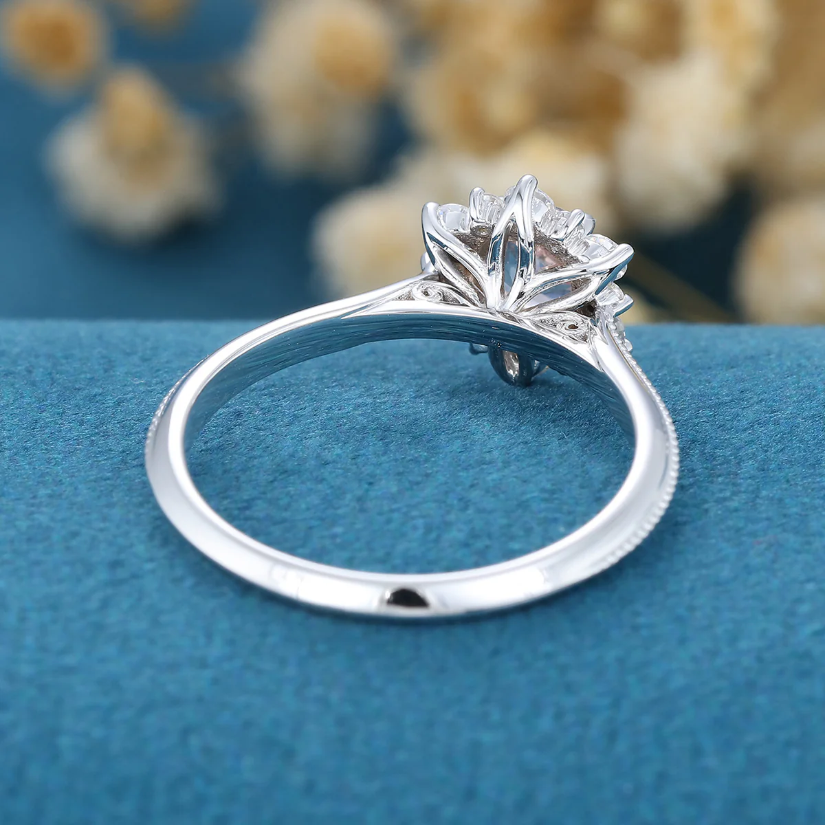 5mm Round cut Morganite Flower Halo Engagement ring - Image 6