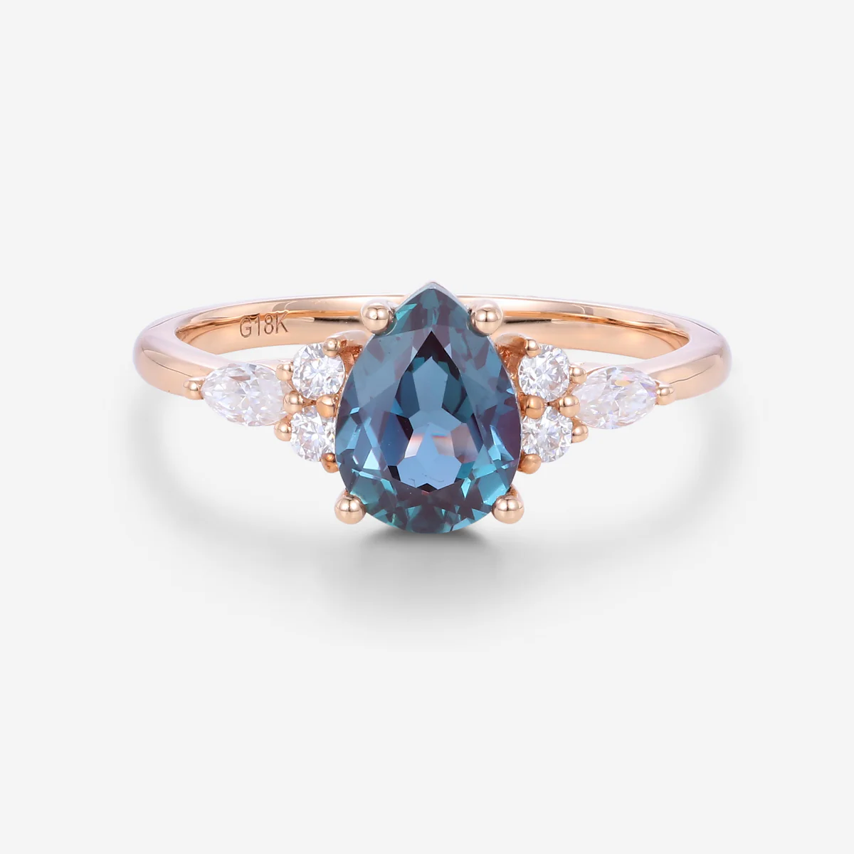 Pear shaped Lab Alexandrite Cluster Engagement ring