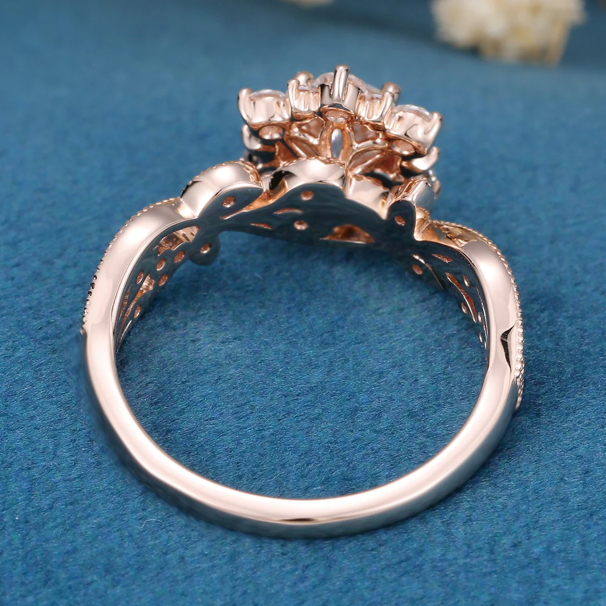Vintage Round cut Moissanite Cluster Engagement Ring Set - Image 5