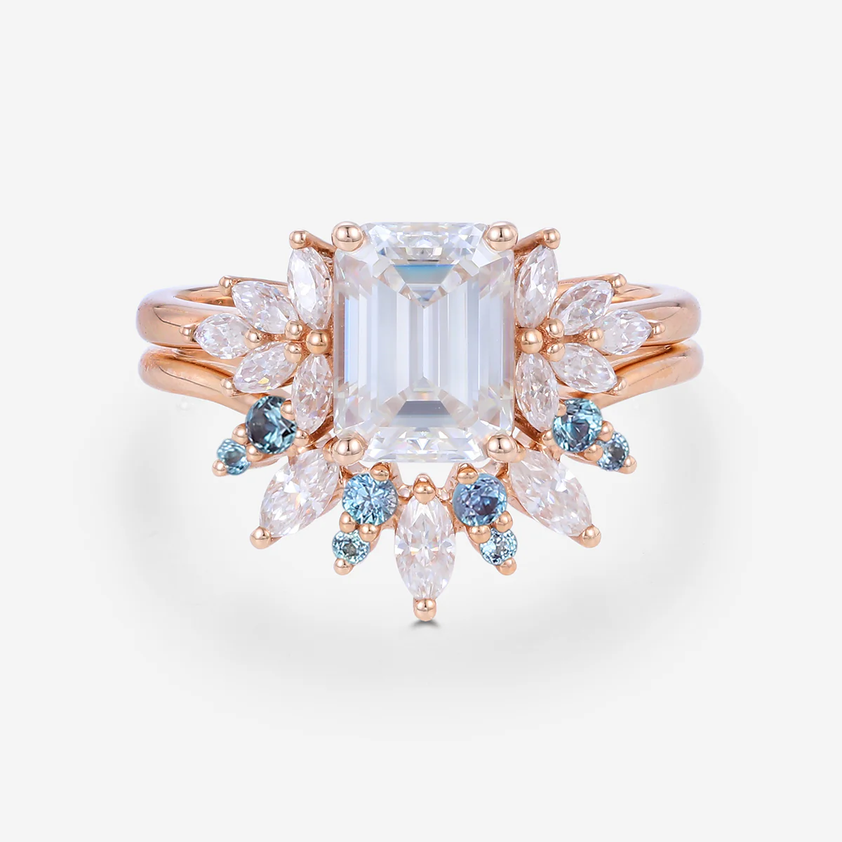 1.7 Carat Emerald cut Moissanite Engagement Ring Lab Alexandrite Bridal Set