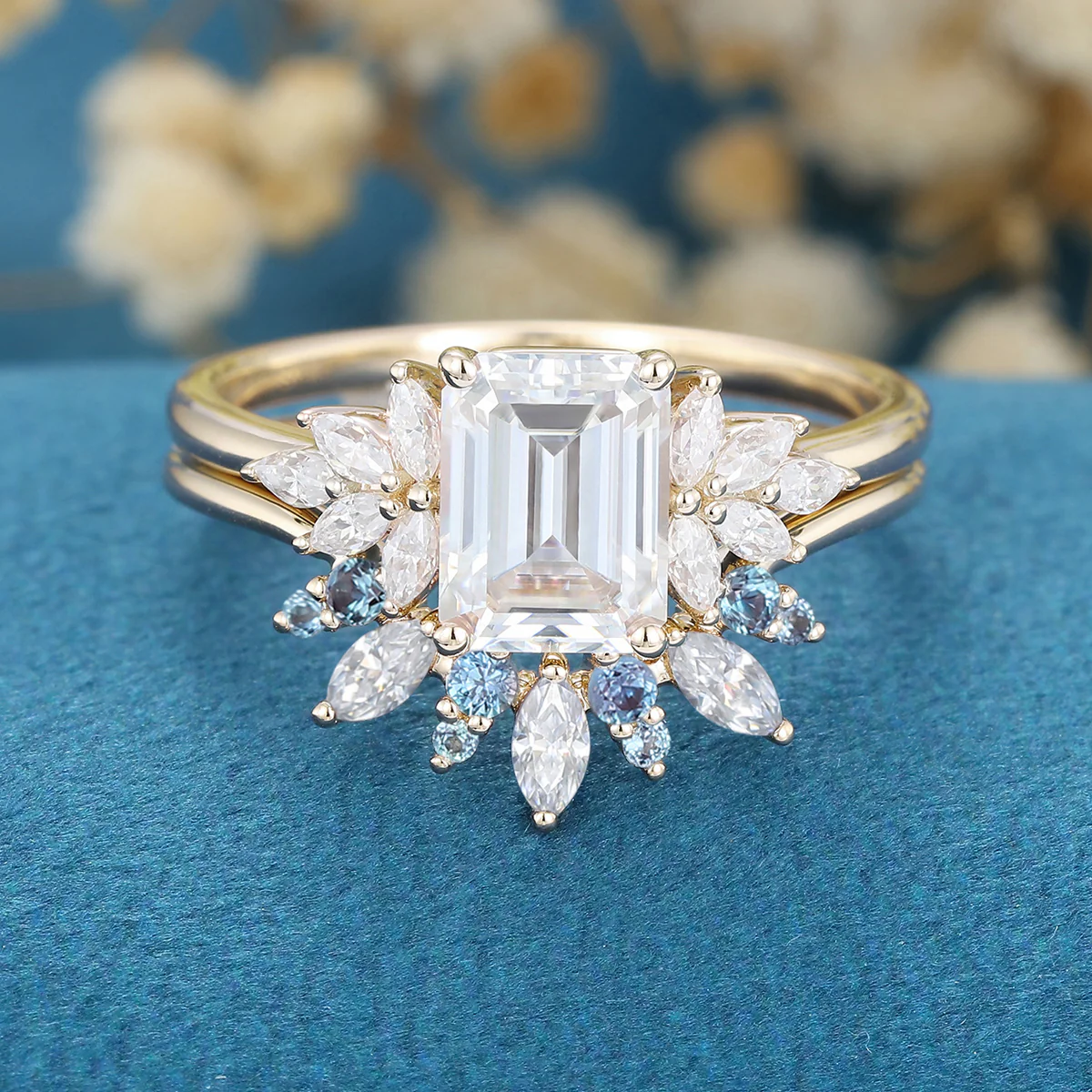 1.7 Carat Emerald cut Moissanite Engagement Ring Lab Alexandrite Bridal Set - Image 7