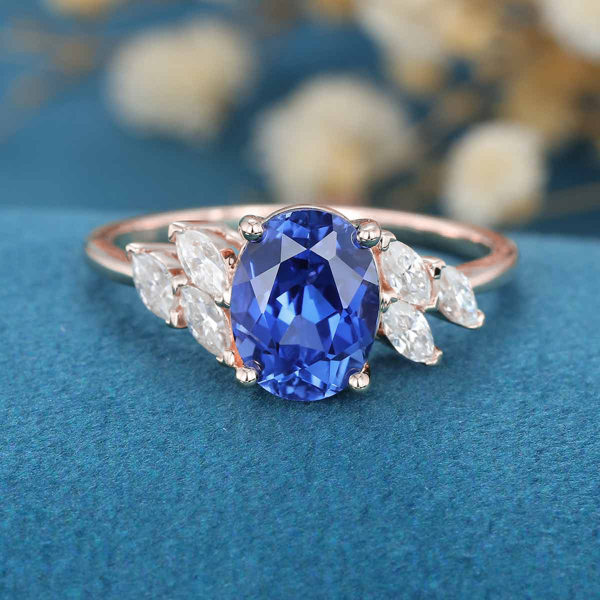 Oval Corn flower sapphire Engagement ring - Image 8