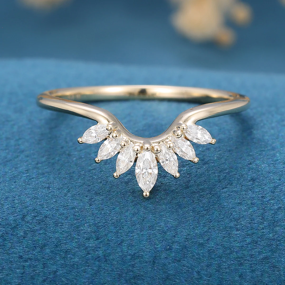 Marquise cut Moissanite Curved Wedding Band Ring