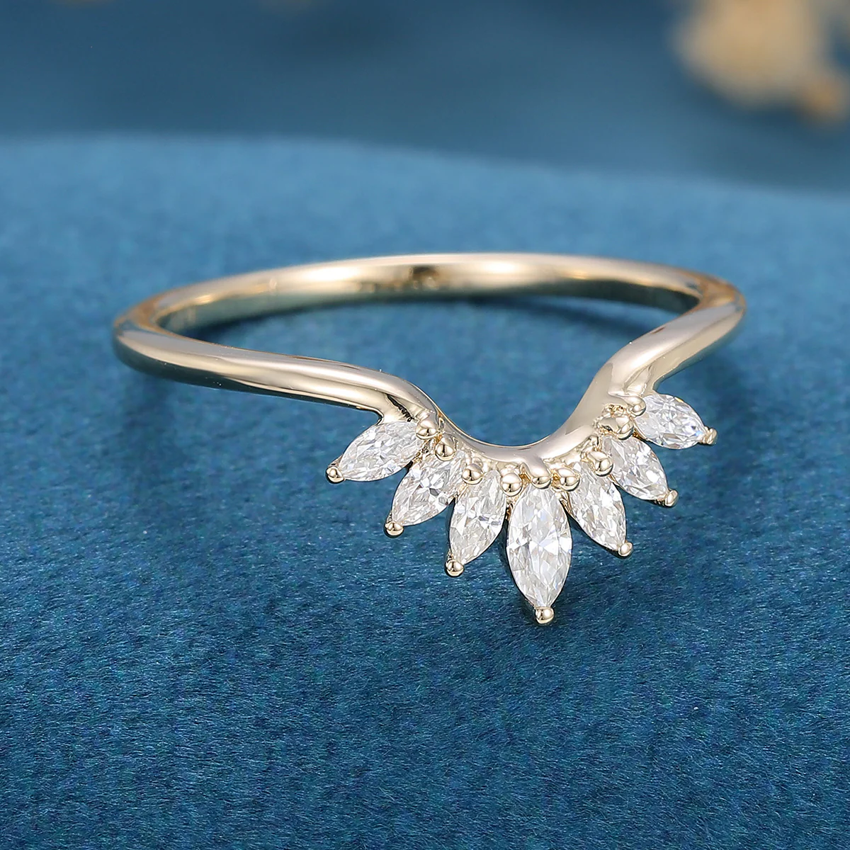 Marquise cut Moissanite Curved Wedding Band Ring - Image 3