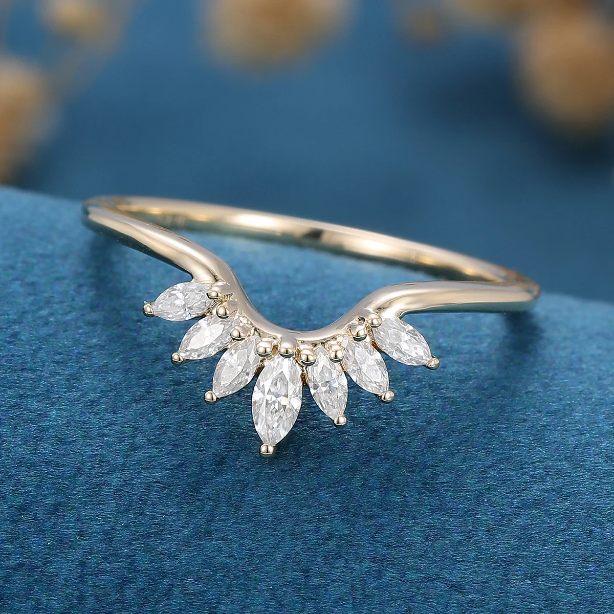 Marquise cut Moissanite Curved Wedding Band Ring - Image 5